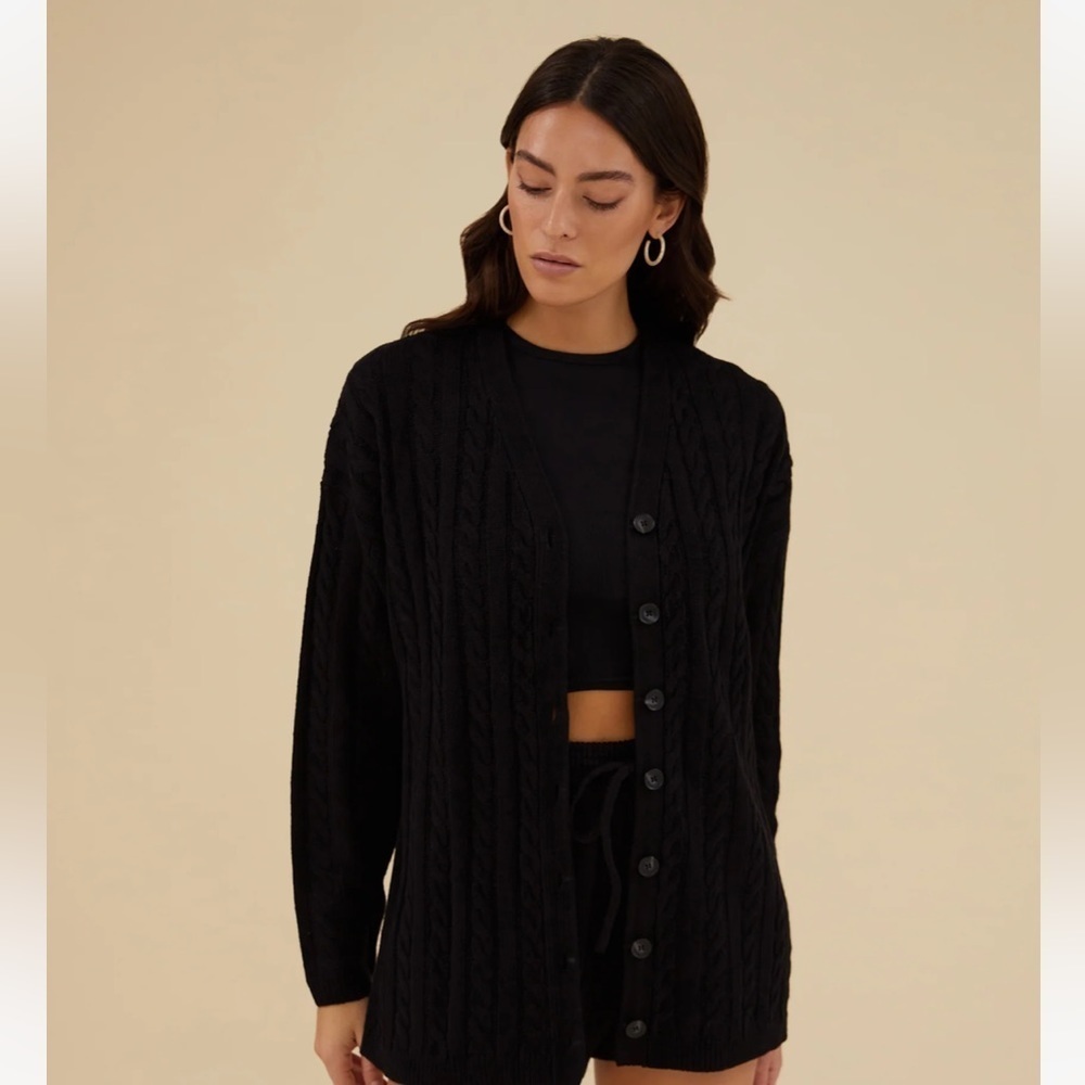 Rachel Parcell Cable Knit Cardigan Black Medium